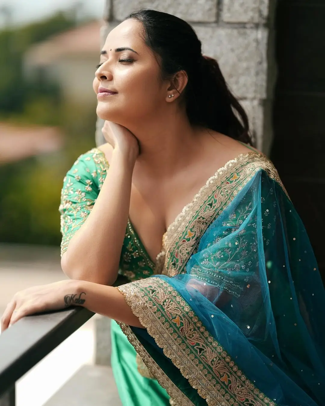 Maa TV Anchor Anasuya Bharadwaj in Green Lehenga Choli